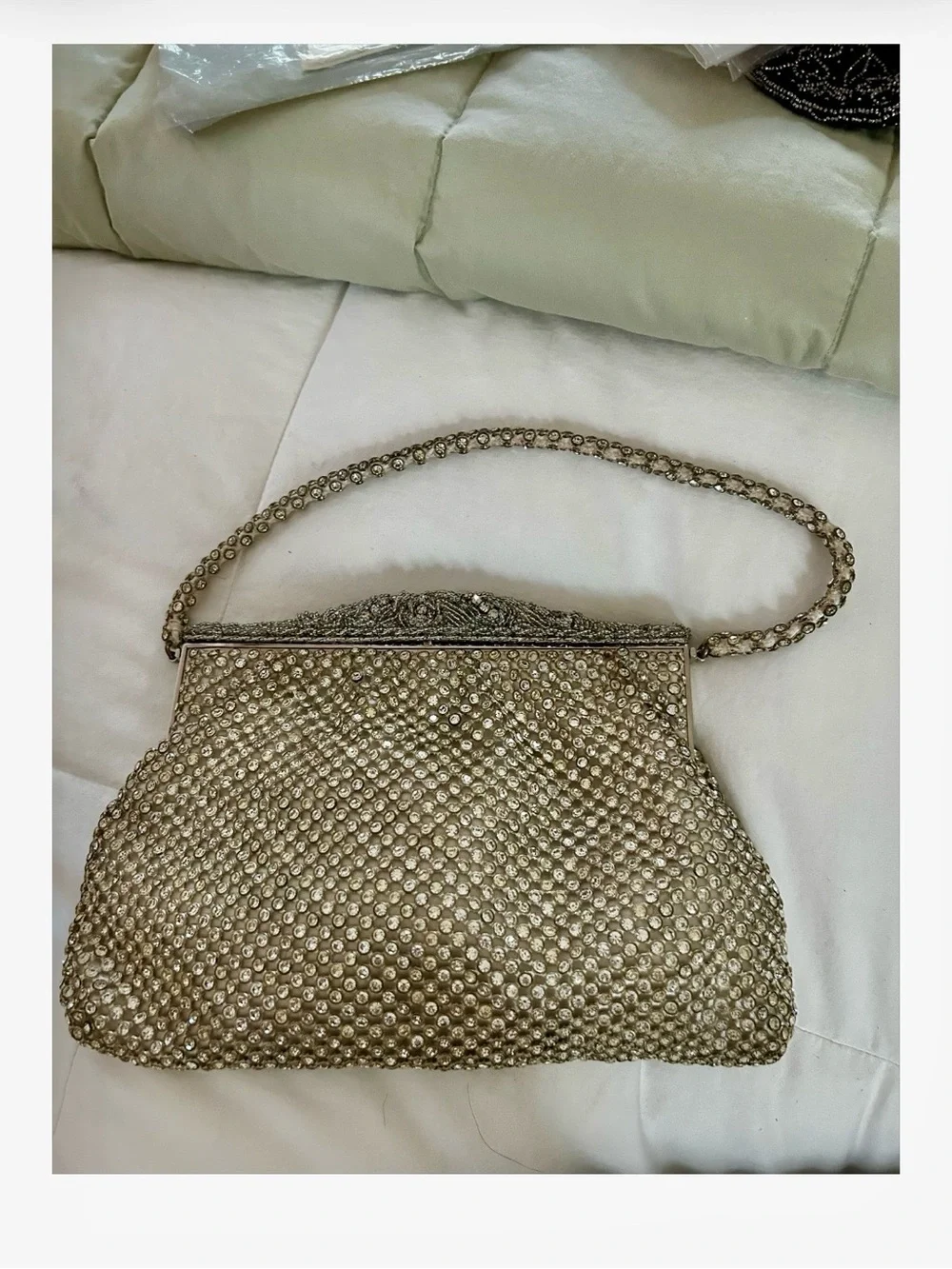 Crystal-Embellished Silver Evening Bag